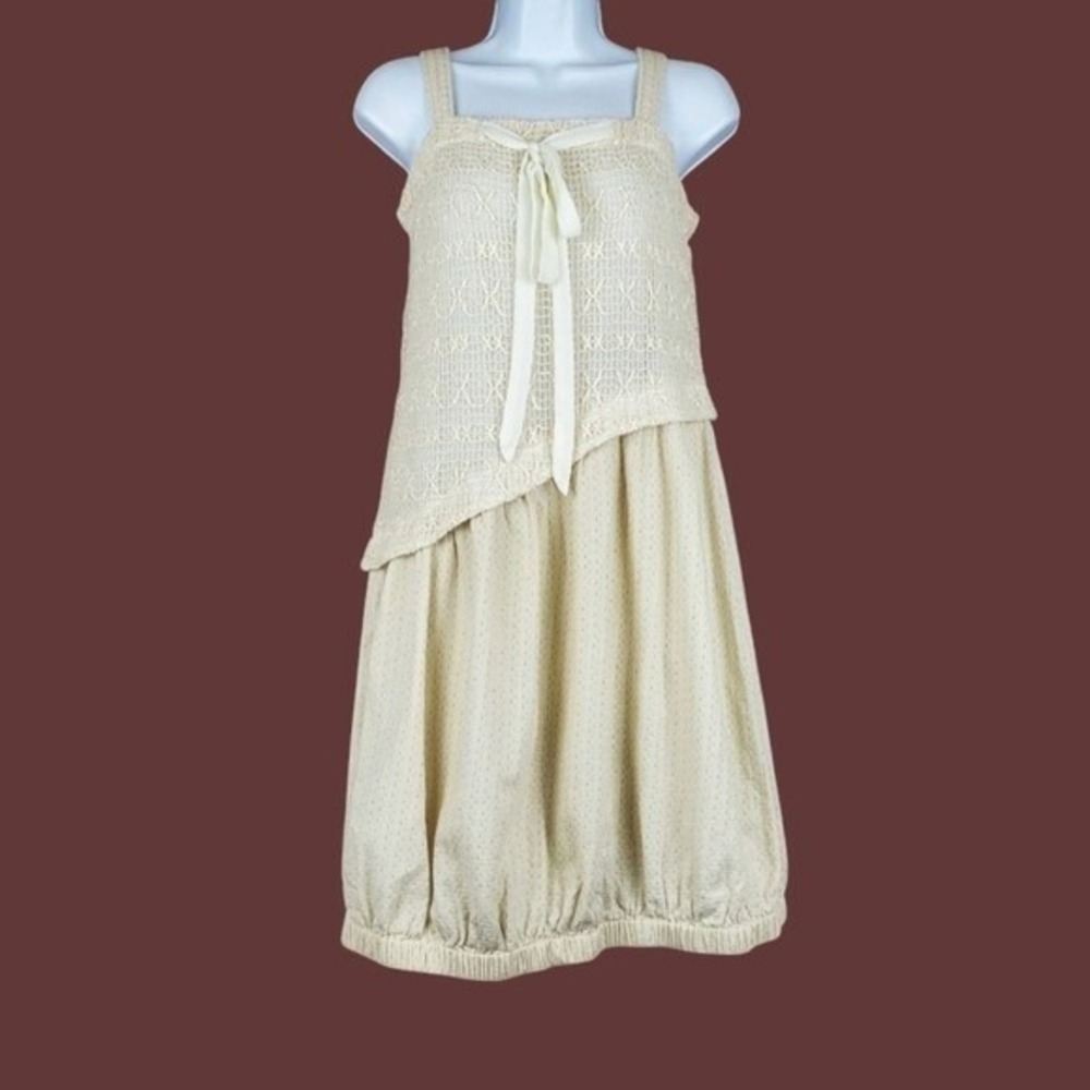Muyiyan Cream Crochet Lace Overlay Bubble Hem Sleeveless Dress Womens Size S